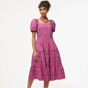 J Crew Floral Pink Puff Sleeve Dress